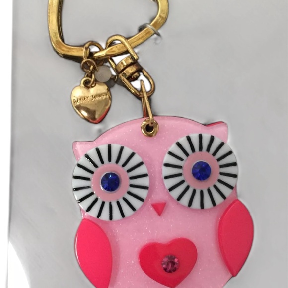 BETSEY JOHNSON OWL MIRRORED KEY FOB IN PINK & GOLD HARDWARE NEW IN BOX - Picture 3 of 6
